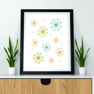 Retro Fireworks Starbursts midden eeuw Poster