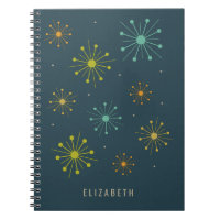 Retro Fireworks Starbursts op Dark Blue Mideeuw