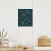 Retro Fireworks Starbursts op Dark Blue Mideeuw Poster (Keuken)