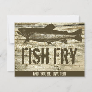 Retro Fish Fry Visvoer Hout Textuur Art Kaart