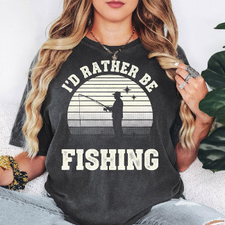 Retro Fisherman I'd Rather Be Fishing Sunset Vinta T-shirt