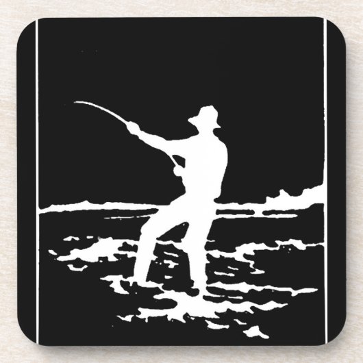 Retro Fisherman Silhouette Bier Onderzetter (Voorkant)