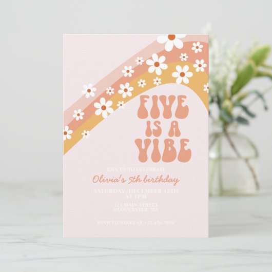 Retro Five is een Vibe Groovy 5-jarige verjaardag Kaart (Staand voorkant)