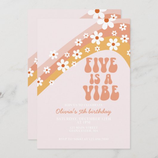 Retro Five is een Vibe Groovy 5-jarige verjaardag Kaart (Voorkant / Achterkant)