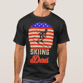  Retro Flag Proud Skiing Dad Skier Sunset T-shirt
