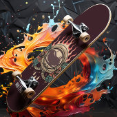 Retro Flaming Astronaut Rozen Persoonlijke naam Skateboard