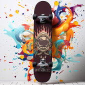 Retro Flaming Astronaut Rozen Persoonlijke naam Skateboard