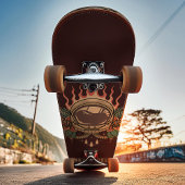 Retro Flaming Astronaut Rozen Persoonlijke naam Skateboard