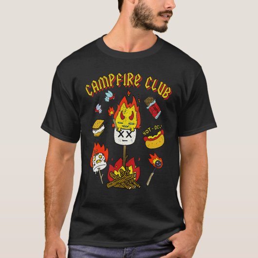 Retro Flaming Devil Face Spooky Campfire Club S'Mo T-shirt (Voorkant)