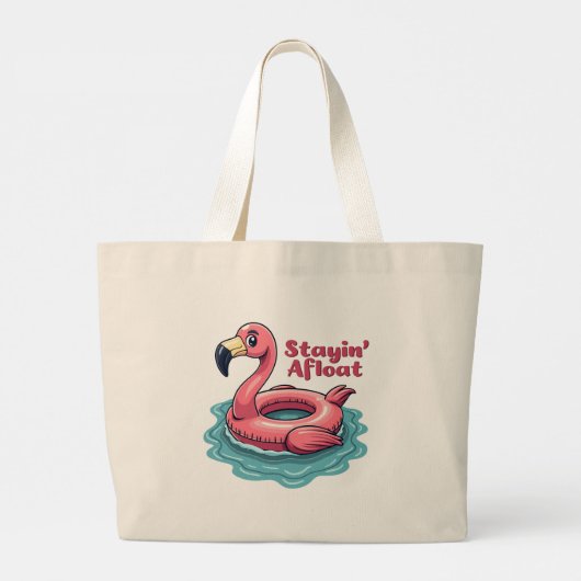 Retro Flamingo Float Funny Summer Grote Tote Bag (Achterkant)