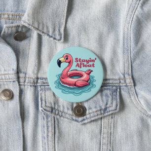 Retro Flamingo Float Funny Summer Ronde Button 7,6 Cm