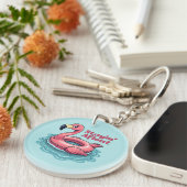 Retro Flamingo Float Funny Summer Sleutelhanger (Voorkant Rechts)