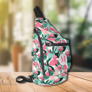 Retro flamingo monogram sling bag