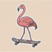 "Retro Flamingo on Skateboard  Sticker (Voorkant)