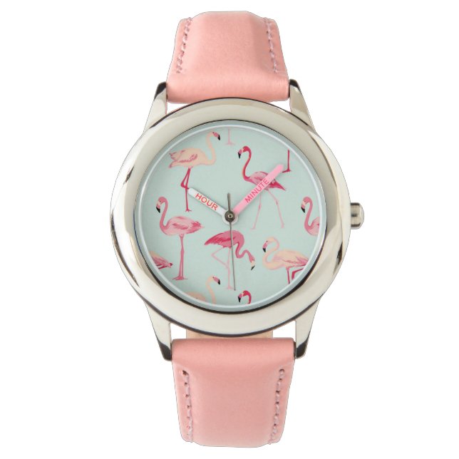 Retro-Flamingo patroon Horloge (Voorkant)