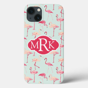 Retro-Flamingo patroon   Monogram iPhone 13 Hoesje