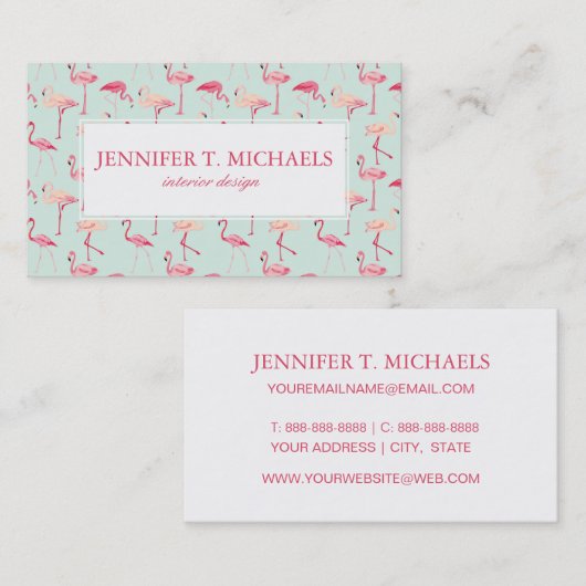 Retro-Flamingo patroon | Monogram Visitekaartje (Voorkant / Achterkant)