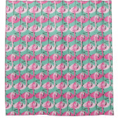 Retro Flamingo patroon Roze en Aqua Douchegordijn (Voorkant)