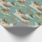 Retro Flamingo Poolside Summer Pattern (11) Cadeaupapier (Hoek)