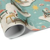 Retro Flamingo Poolside Summer Pattern (11) Cadeaupapier (Rol Hoek)