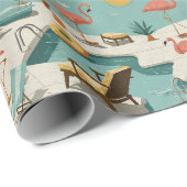 Retro Flamingo Poolside Summer Pattern (1) Cadeaupapier (Rol Hoek)