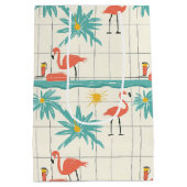 Retro Flamingo Poolside Summer Pattern (2) Medium Cadeauzakje (Achterkant)