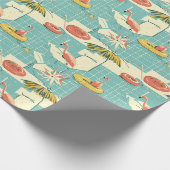 Retro Flamingo Poolside Summer Pattern (4) Cadeaupapier (Hoek)