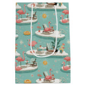 Retro Flamingo Poolside Summer Pattern (6) Medium Cadeauzakje (Achterkant)