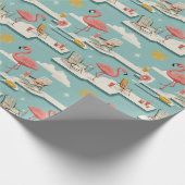 Retro Flamingo Poolside Summer Pattern (7) Cadeaupapier (Hoek)