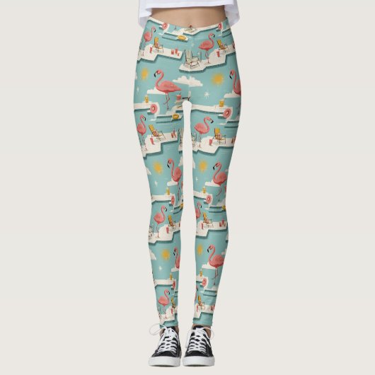 Retro Flamingo Poolside Summer Pattern (7) Leggings (Voorkant)