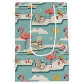 Retro Flamingo Poolside Summer Pattern (7) Medium Cadeauzakje (Achterkant)