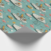 Retro Flamingo Poolside Summer Pattern (8) Cadeaupapier (Hoek)