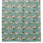 Retro Flamingo Poolside Summer Pattern (9) Douchegordijn (Voorkant)
