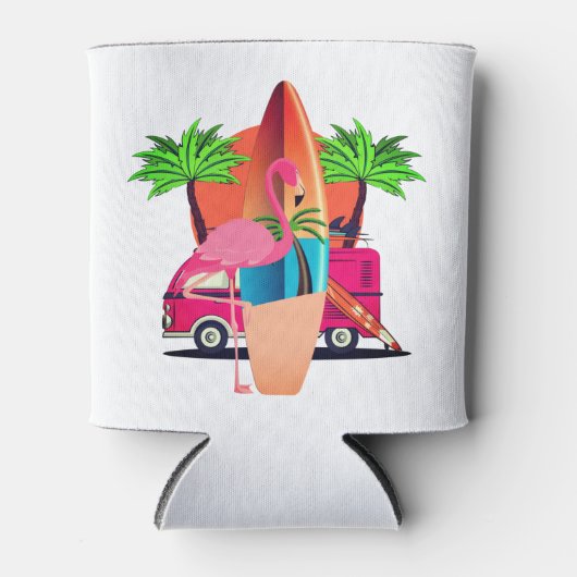 Retro Flamingo Surfsceen Strand Sfeer Blikjeskoeler (Voorkant)