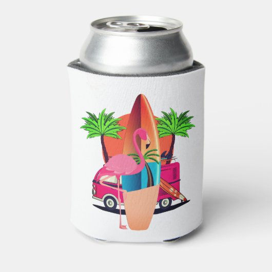 Retro Flamingo Surfsceen Strand Sfeer Blikjeskoeler (Blikje Achterkant)