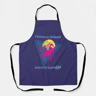Retro Flamingo Zonsondergang Synthwave Sfeer Schort