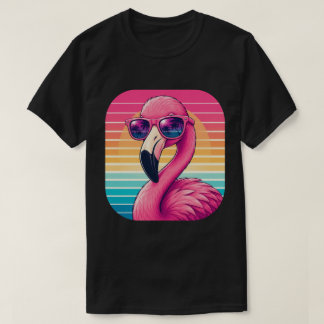 Retro Flamingo Zonsondergang Tropisch Design T-shirt