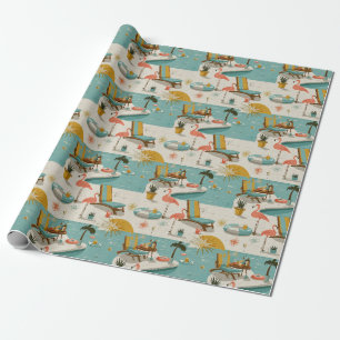 Retro Flamingo Zwembad Zomer Patroon (10) Cadeaupapier