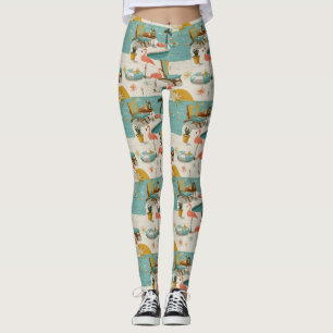 Retro Flamingo Zwembad Zomer Patroon (10) Leggings