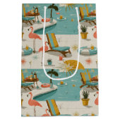 Retro Flamingo Zwembad Zomer Patroon (10) Medium Cadeauzakje (Achterkant)
