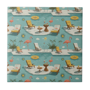 Retro Flamingo Zwembad Zomer Patroon (10) Tegeltje