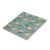 Retro Flamingo Zwembad Zomer Patroon (10) Tegeltje (Zijkant)
