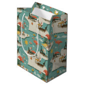 Retro Flamingo Zwembad Zomer Patroon (11) Medium Cadeauzakje (Achterkant Gekanteld)