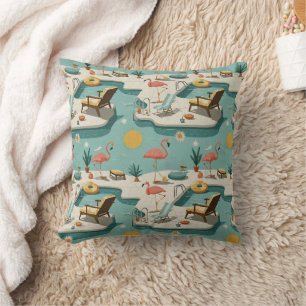 Retro Flamingo Zwembad Zomer Patroon (1) Kussen