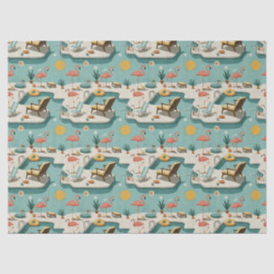 Retro Flamingo Zwembad Zomer Patroon (1) Tissuepapier