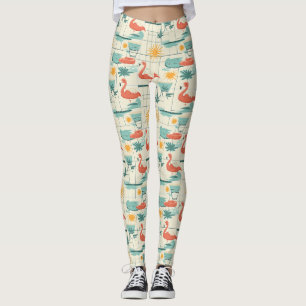 Retro Flamingo Zwembad Zomer Patroon (3) Leggings