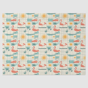 Retro Flamingo Zwembad Zomer Patroon (3) Tissuepapier