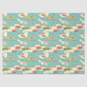 Retro Flamingo Zwembad Zomer Patroon (4) Tissuepapier