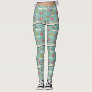 Retro Flamingo Zwembad Zomer Patroon (5) Leggings
