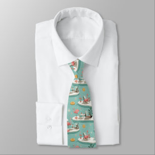 Retro Flamingo Zwembad Zomer Patroon (5) Stropdas